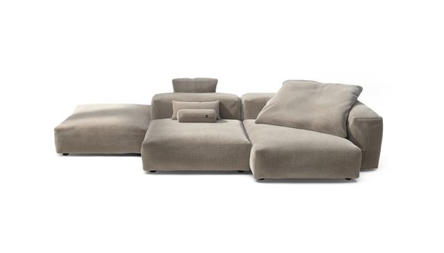 vetsak | Sofa Set 09 - The Island - Cord Velour - Platinum | Modulares Sofa | 7 Sitzer | Sofa Island