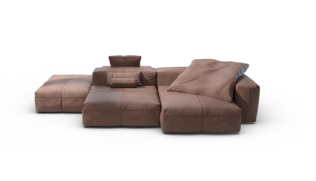 vetsak | Sofa Set 09 - The Island - Leather - Stone | Modulares Sofa | 7 Sitzer | Sofa Island