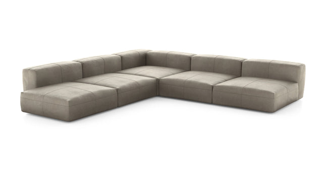 Preset five module corner sofa - leather - beige - 346cm x 346cm