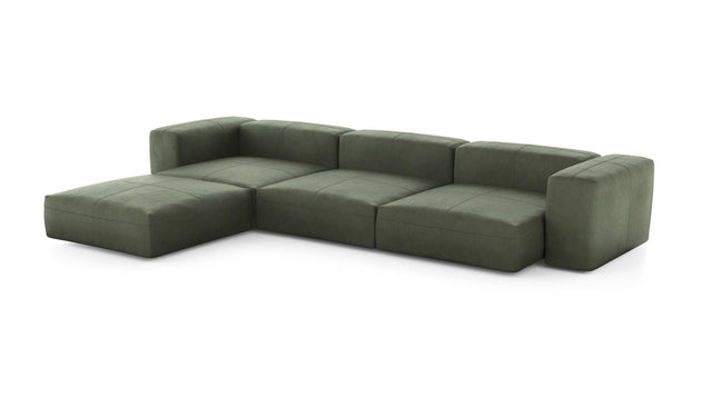 Preset four module chaise sofa - leather - olive - 377cm x 241cm