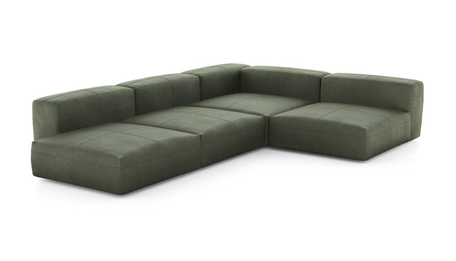 Preset four module corner sofa - leather - olive - 241cm x 346cm