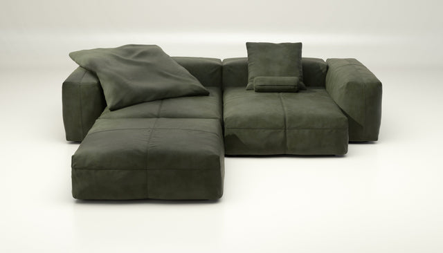 vetsak | Sofa Set 03 - leather - olive | Modular Sofa | 3.5 Seater | Big Sofa | Corner Sofa