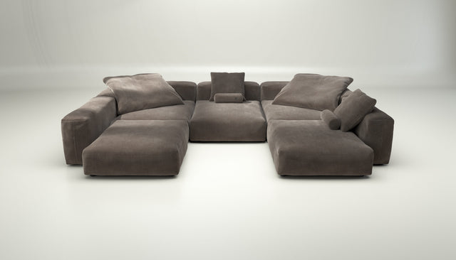 vetsak | Sofa Set 06 - cord velour - mocha | Modular Sofa | 6.5 Seater | Big Sofa | U-Shape | Corner Sofa