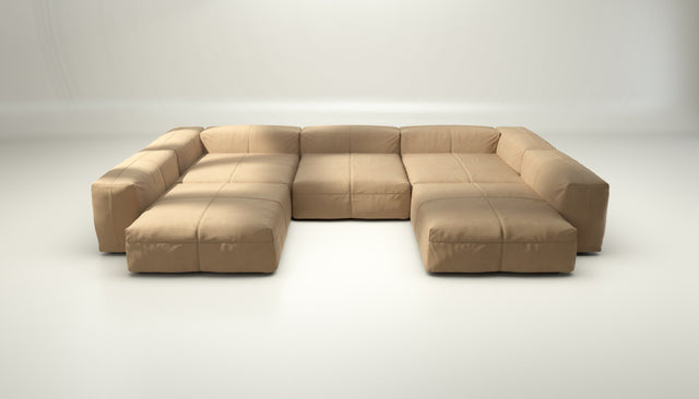 vetsak | Sofa Set 06 - leather - beige | Modular Sofa | 6.5 Seater | Big Sofa | U-Shape | Corner Sofa