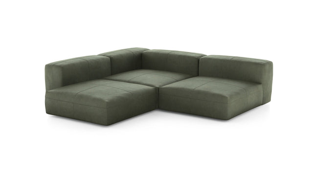 Preset three module corner sofa - leather - olive - 241cm x 241cm