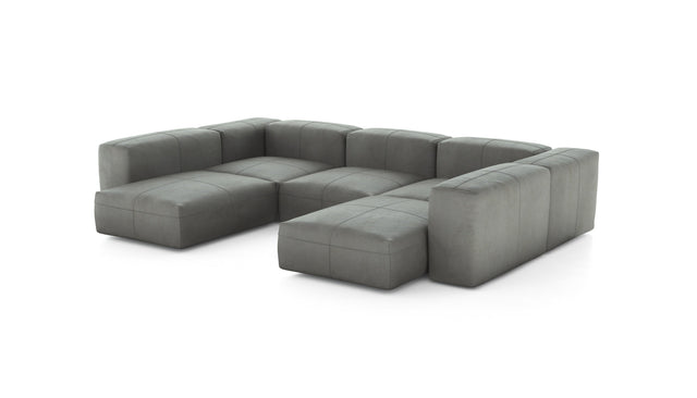 Preset u-shape sofa - leather - light grey - 314cm x 220cm