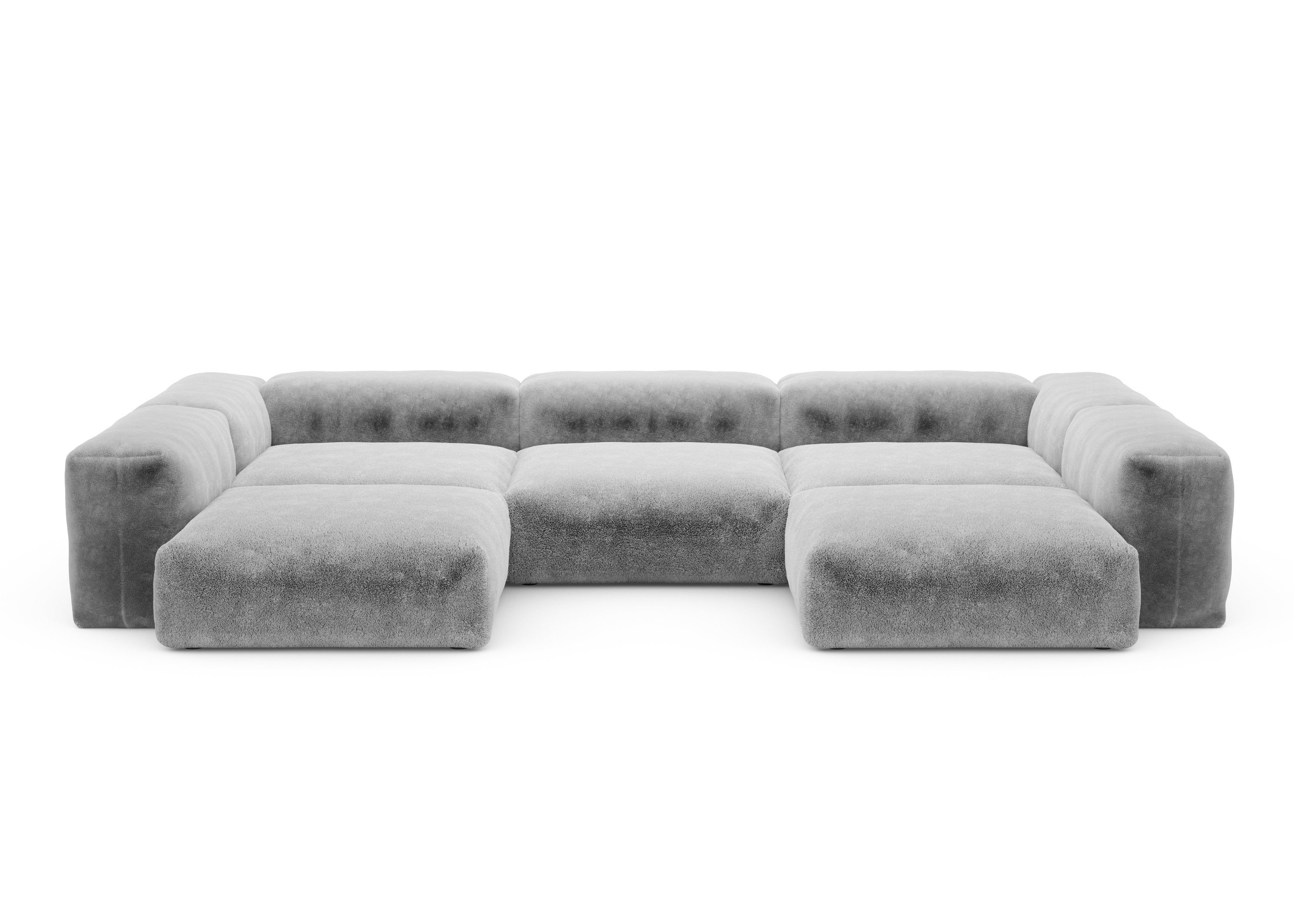 vetsak®-U-Shape Sofa L Faux Fur grey